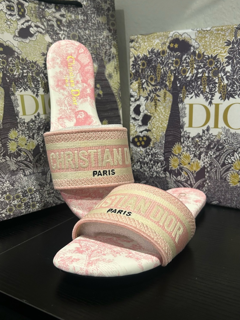 Dior Pink Slide Sandals - Paris Embroidered